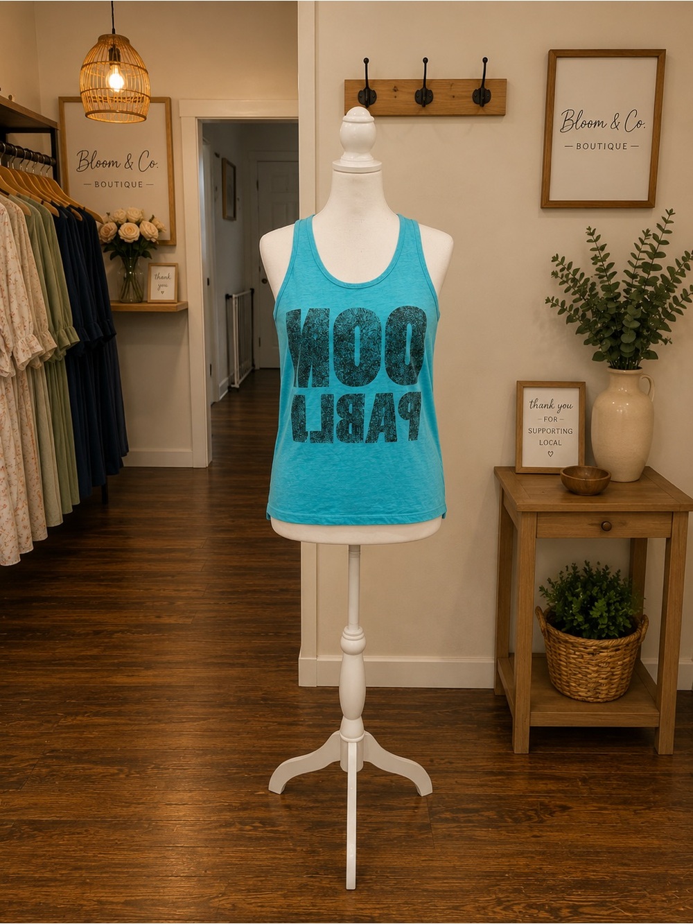 One Teaspoon “Don Pablo” Blue Graphic Tank Top Distressed Print Size Medium